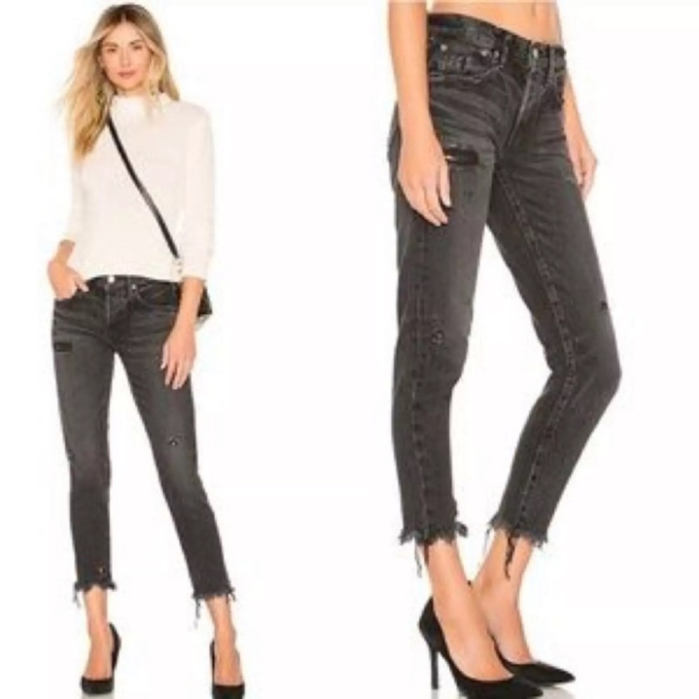 Moussy Vintage Kelley Jeans 26 Black Distressed Tapered Raw Hem